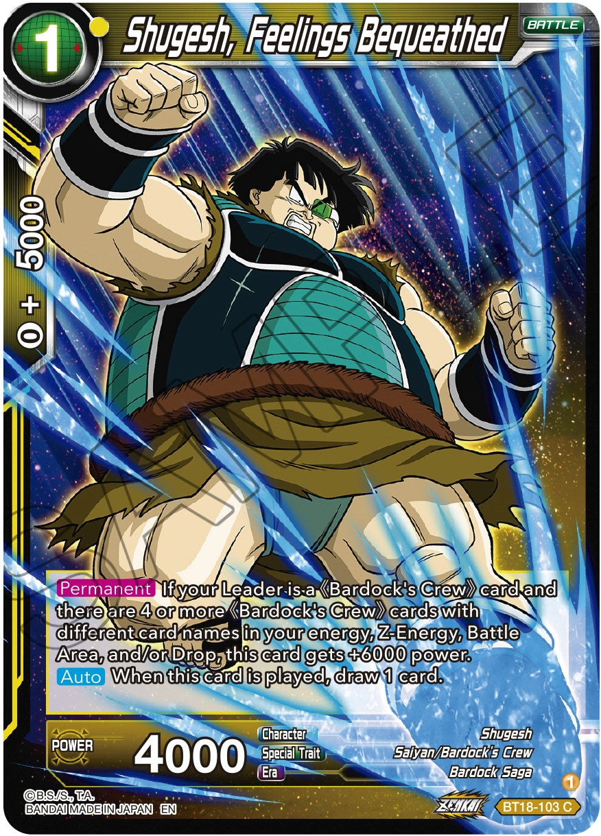 Shugesh, Feelings Bequeathed (BT18-103) [Dawn of the Z-Legends] | Devastation Store