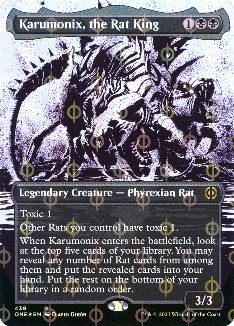 Karumonix, the Rat King (Borderless Ichor Step-and-Compleat Foil) [Phyrexia: All Will Be One] | Devastation Store