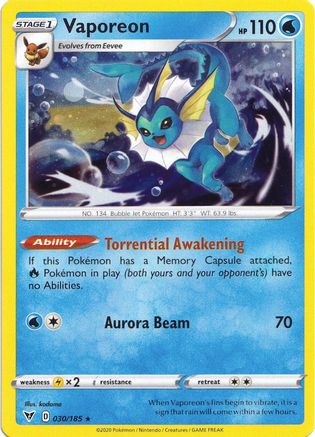 Vaporeon (030/185) (Cosmos Holo) [Sword & Shield: Vivid Voltage] | Devastation Store