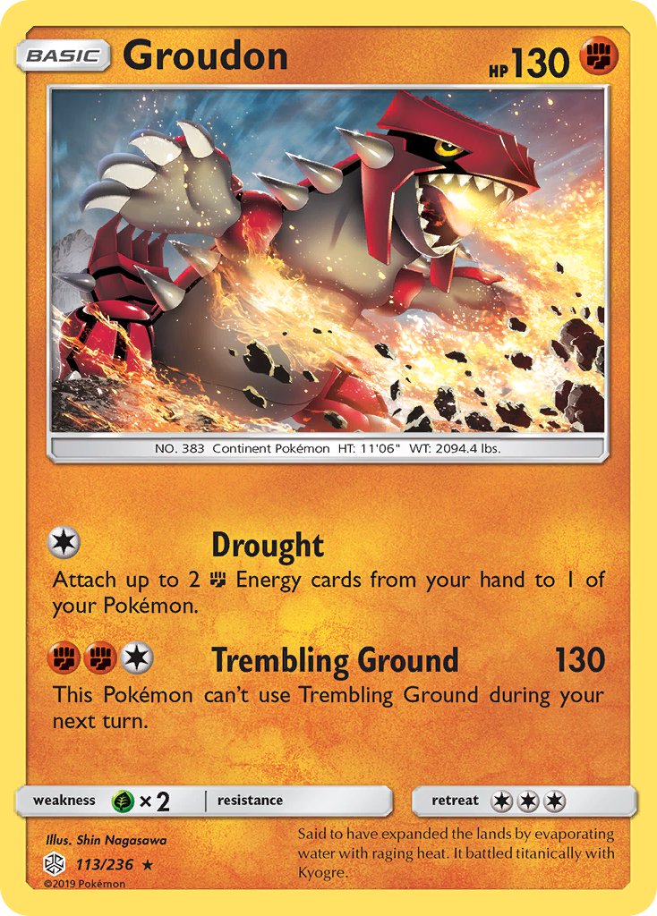 Groudon (113/236) (Cracked Ice Holo) (Theme Deck Exclusive) [Sun & Moon: Cosmic Eclipse] | Devastation Store