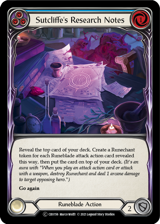 Sutcliffe's Research Notes (Blue) (Rainbow Foil) [CRU156-RF] Unlimited Rainbow Foil | Devastation Store