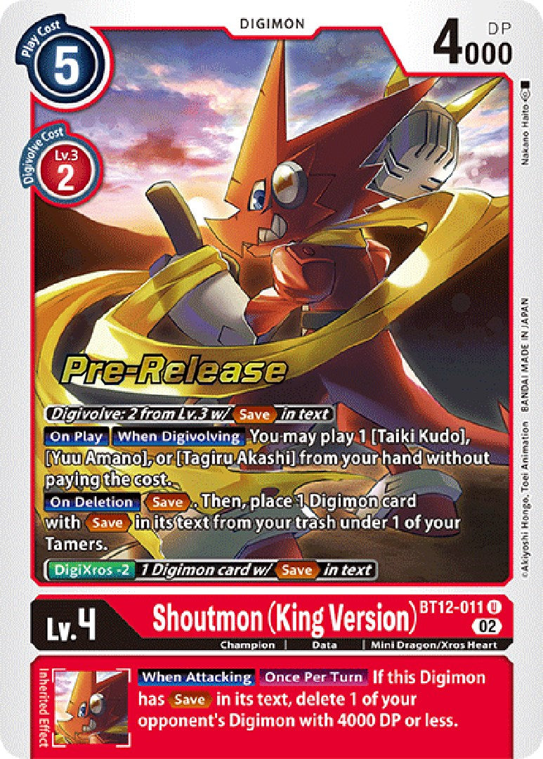 Shoutmon (King Version) [BT12-011] [Across Time Pre-Release Cards] | Devastation Store