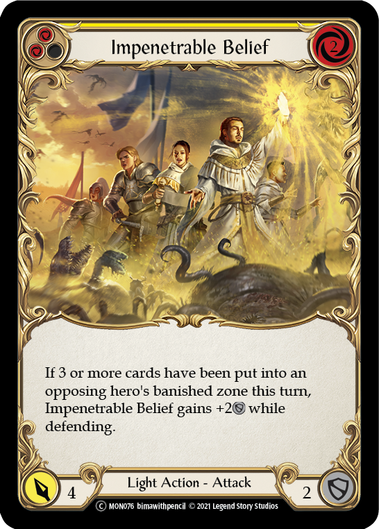 Impenetrable Belief (Yellow) (Rainbow Foil) [U-MON076-RF] Unlimited Edition Rainbow Foil | Devastation Store