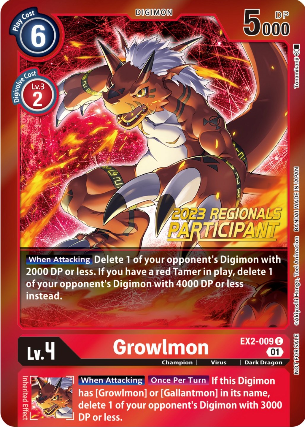 Growlmon [EX2-009] (2023 Regionals Participant) [Digital Hazard Promos] | Devastation Store