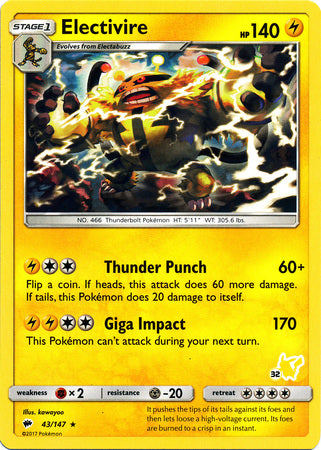 Electivire (43/147) (Pikachu Stamp #32) [Battle Academy 2020] | Devastation Store