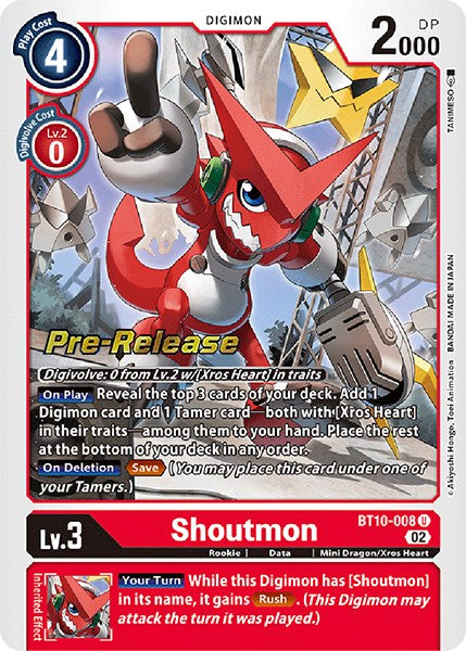 Shoutmon [BT10-008] [Xros Encounter Pre-Release Cards] | Devastation Store