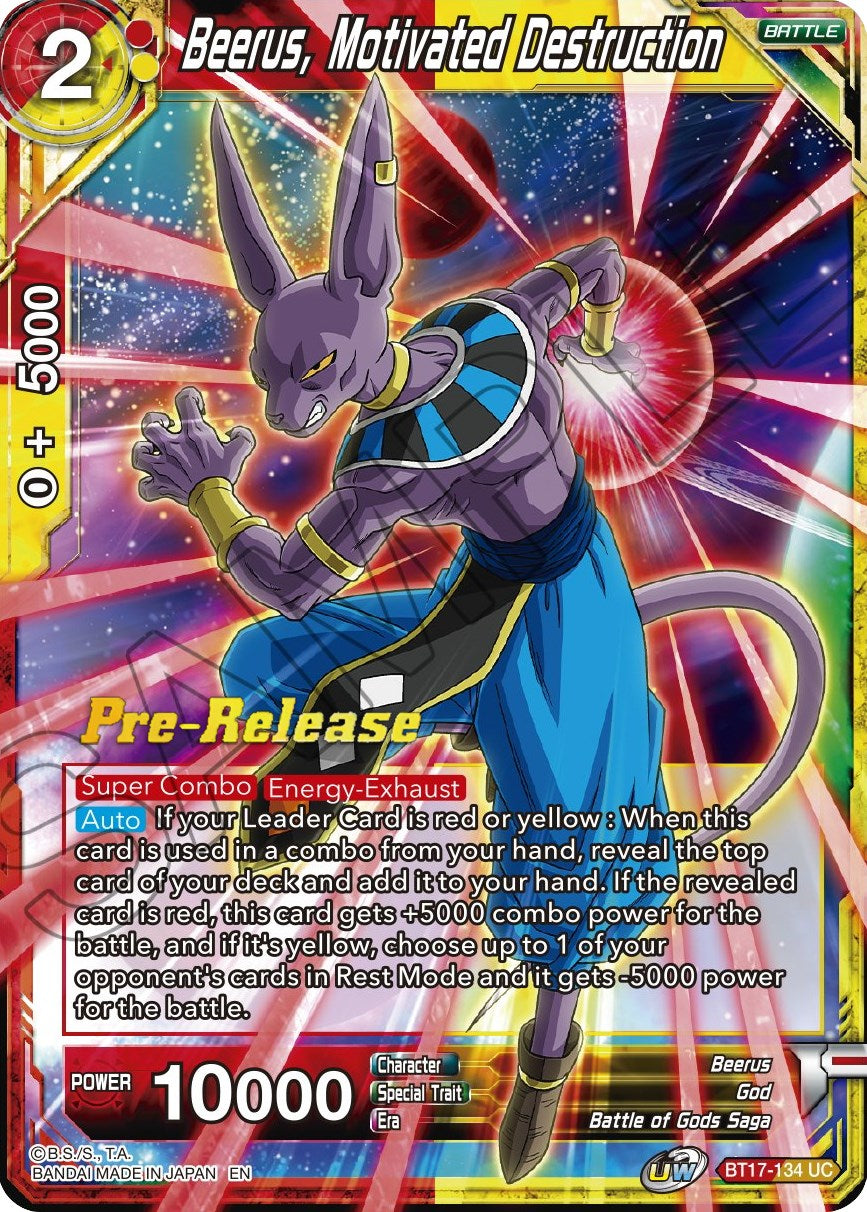 Beerus, Motivated Destruction (BT17-134) [Ultimate Squad Prerelease Promos] | Devastation Store