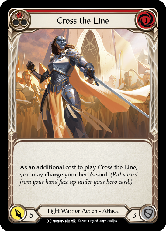 Cross the Line (Red) (Rainbow Foil) [U-MON045-RF] Unlimited Edition Rainbow Foil | Devastation Store