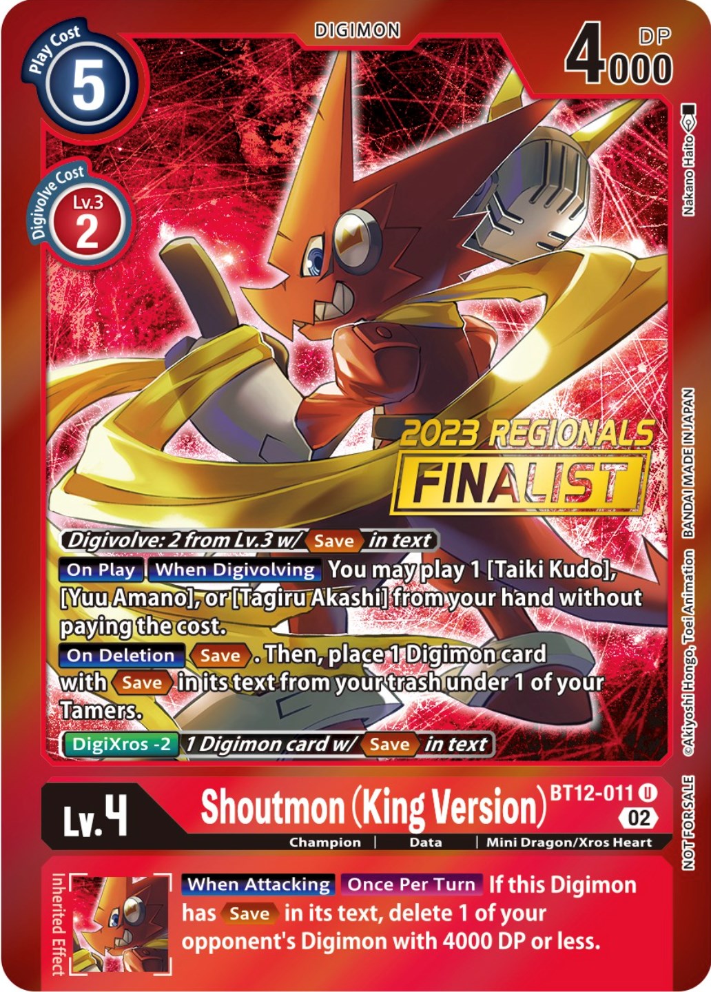 Shoutmon (King Version) [BT12-011] (2023 Regionals Finalist) [Across Time Promos] | Devastation Store