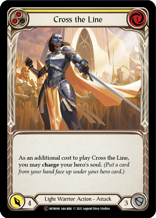 Cross the Line (Yellow) (Rainbow Foil) [U-MON046-RF] Unlimited Edition Rainbow Foil | Devastation Store