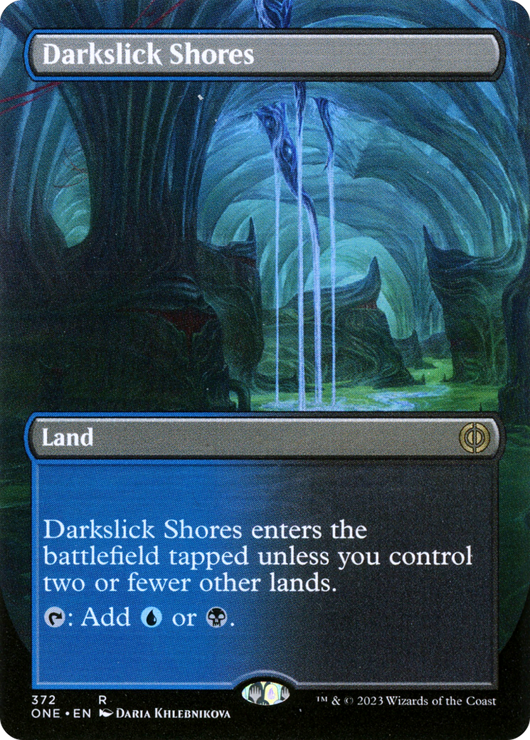 Darkslick Shores (Borderless Alternate Art) [Phyrexia: All Will Be One] | Devastation Store