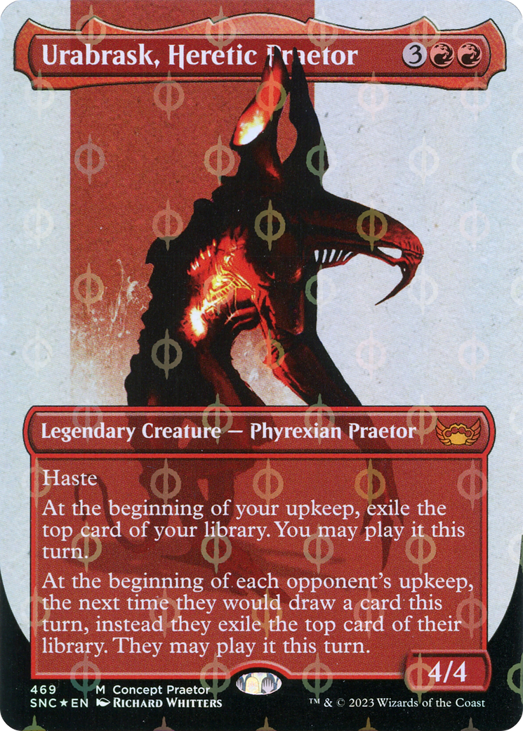 Urabrask, Heretic Praetor (Borderless Concept Praetors Step-and-Compleat Foil) [Phyrexia: All Will Be One] | Devastation Store