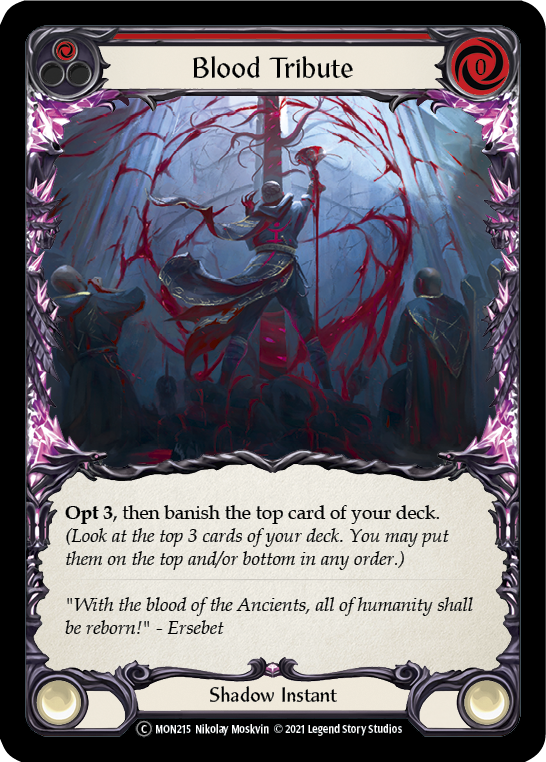 Blood Tribute (Red) (Rainbow Foil) [U-MON215-RF] Unlimited Edition Rainbow Foil | Devastation Store