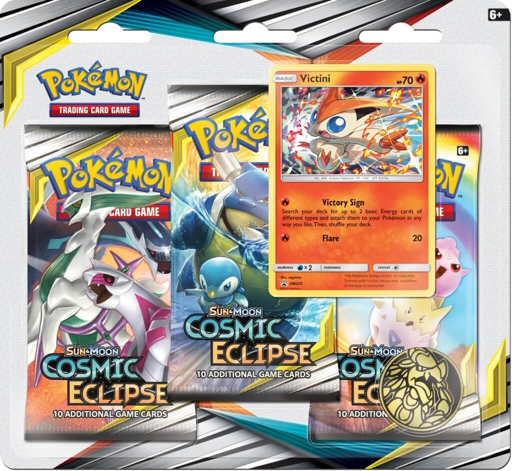 POKÉMON TCG Cosmic Eclipse Three Booster Blister - Victini - Devastation Store | Devastation Store