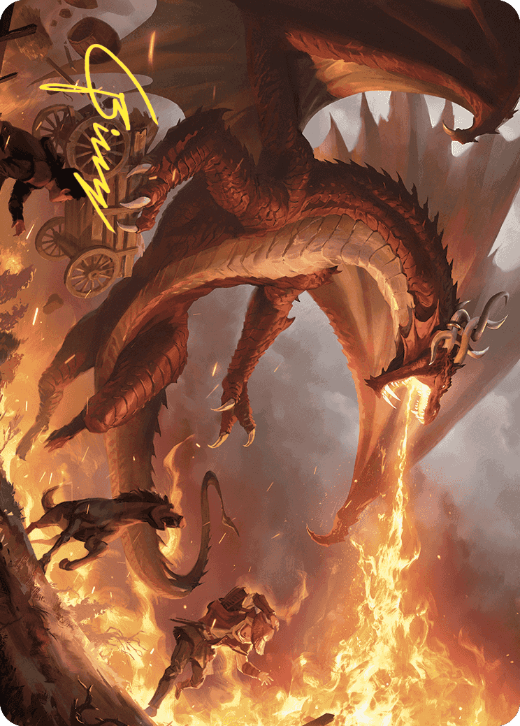 Realm-Scorcher Hellkite Art Card (Gold-Stamped Signature) [Wilds of Eldraine Art Series] | Devastation Store