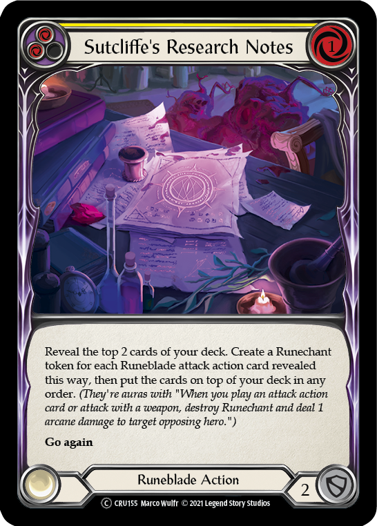 Sutcliffe's Research Notes (Yellow) (Rainbow Foil) [CRU155-RF] Unlimited Rainbow Foil | Devastation Store