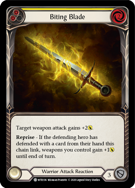 Biting Blade (Yellow) [WTR136] Unlimited Edition Rainbow Foil - Devastation Store | Devastation Store