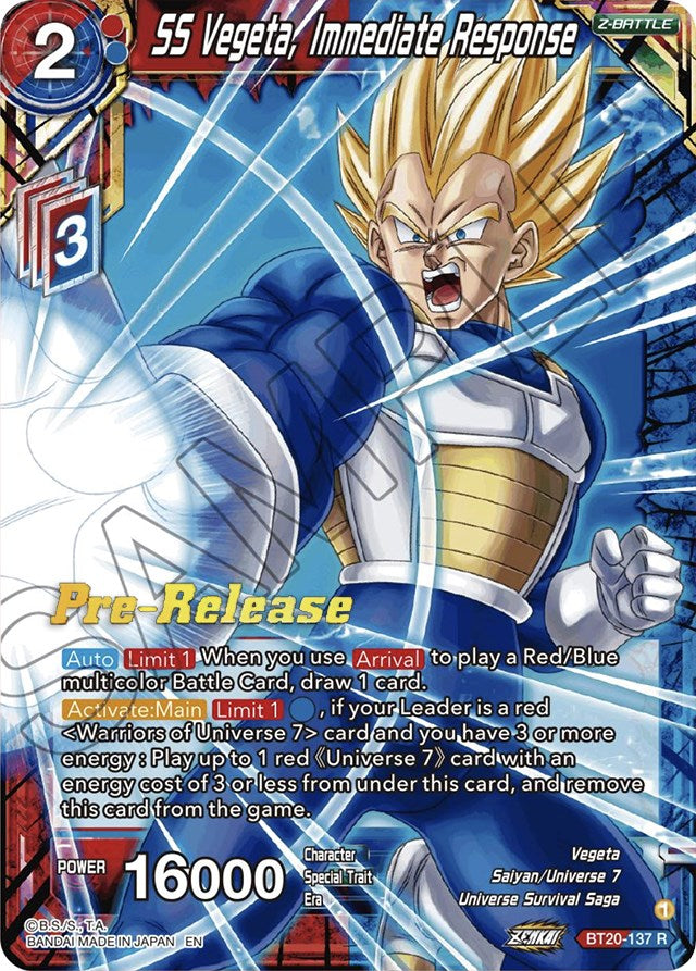 SS Vegeta, Immediate Response (BT20-137) [Power Absorbed Prerelease Promos] | Devastation Store