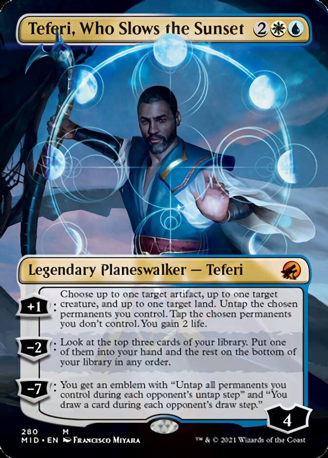 Teferi, Who Slows the Sunset (Borderless) [Innistrad: Midnight Hunt] | Devastation Store