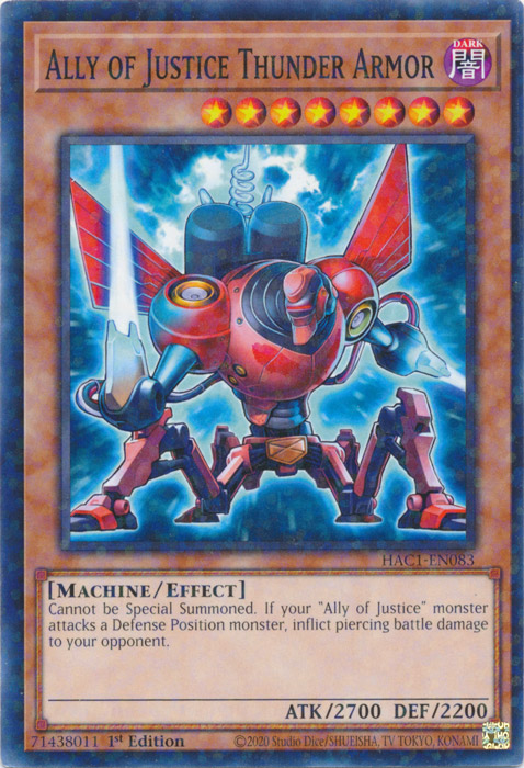 Ally of Justice Thunder Armor (Duel Terminal) [HAC1-EN083] Common | Devastation Store