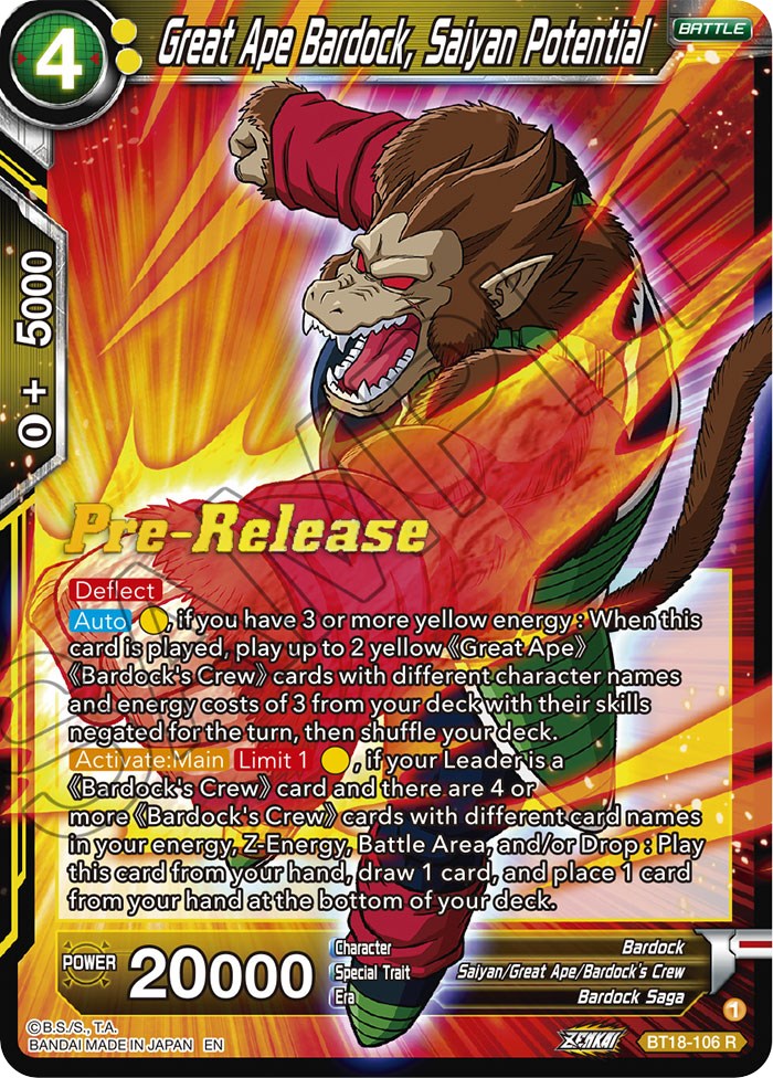 Great Ape Bardock, Saiyan Potential (BT18-106) [Dawn of the Z-Legends Prerelease Promos] | Devastation Store