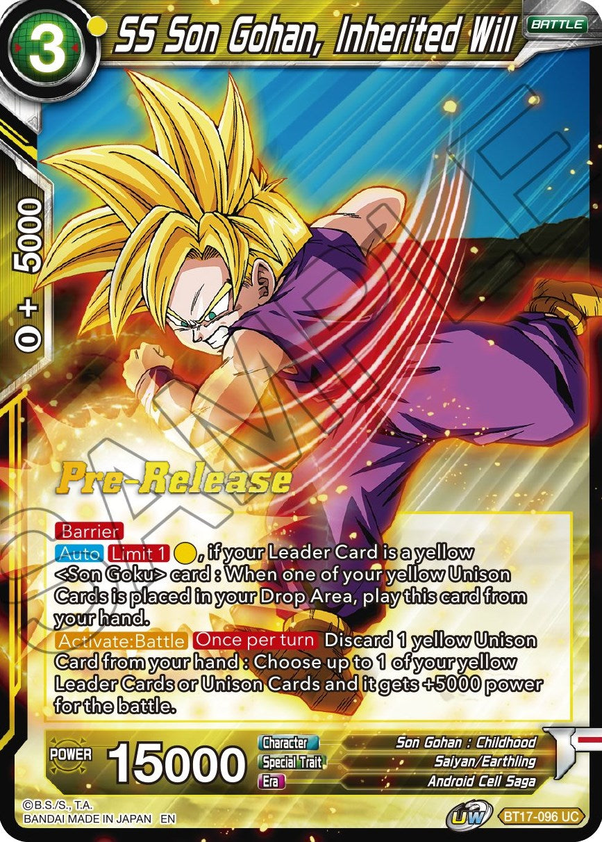 SS Son Gohan, Inherited Will (BT17-096) [Ultimate Squad Prerelease Promos] | Devastation Store