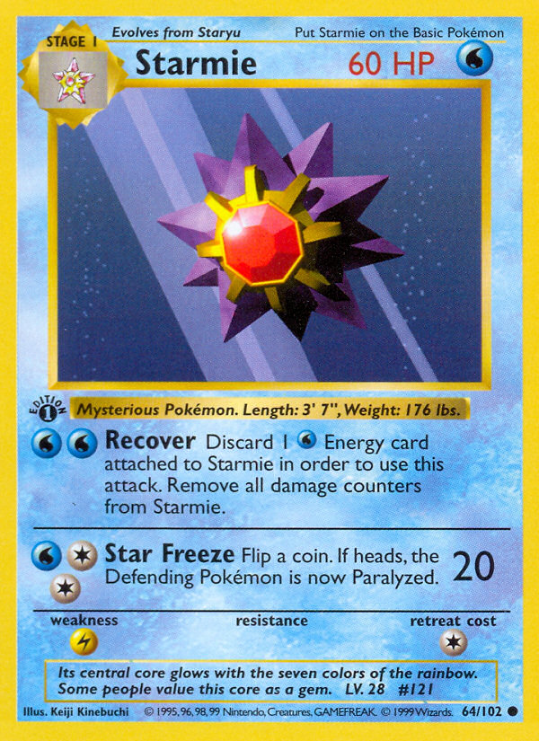 Starmie (64/102) (Shadowless) [Base Set 1st Edition] | Devastation Store