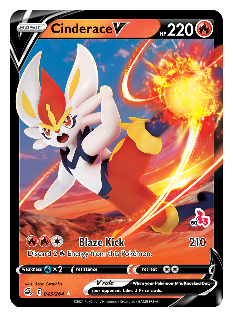 Cinderace V (043/264) (Cinderace Stamp #60) [Battle Academy 2022] | Devastation Store