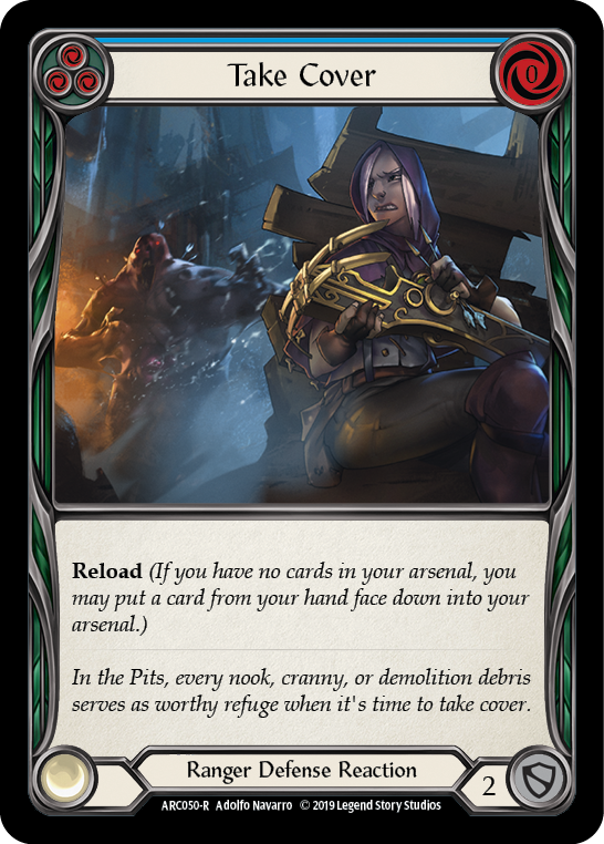 Take Cover (Blue) [ARC050-R] 1st Edition Rainbow Foil - Devastation Store | Devastation Store