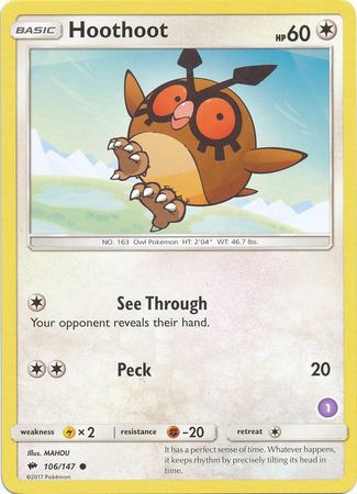 Hoothoot (106/147) (Deck Exclusive #1) [Sun & Moon: Trainer Kit - Alolan Sandslash] | Devastation Store