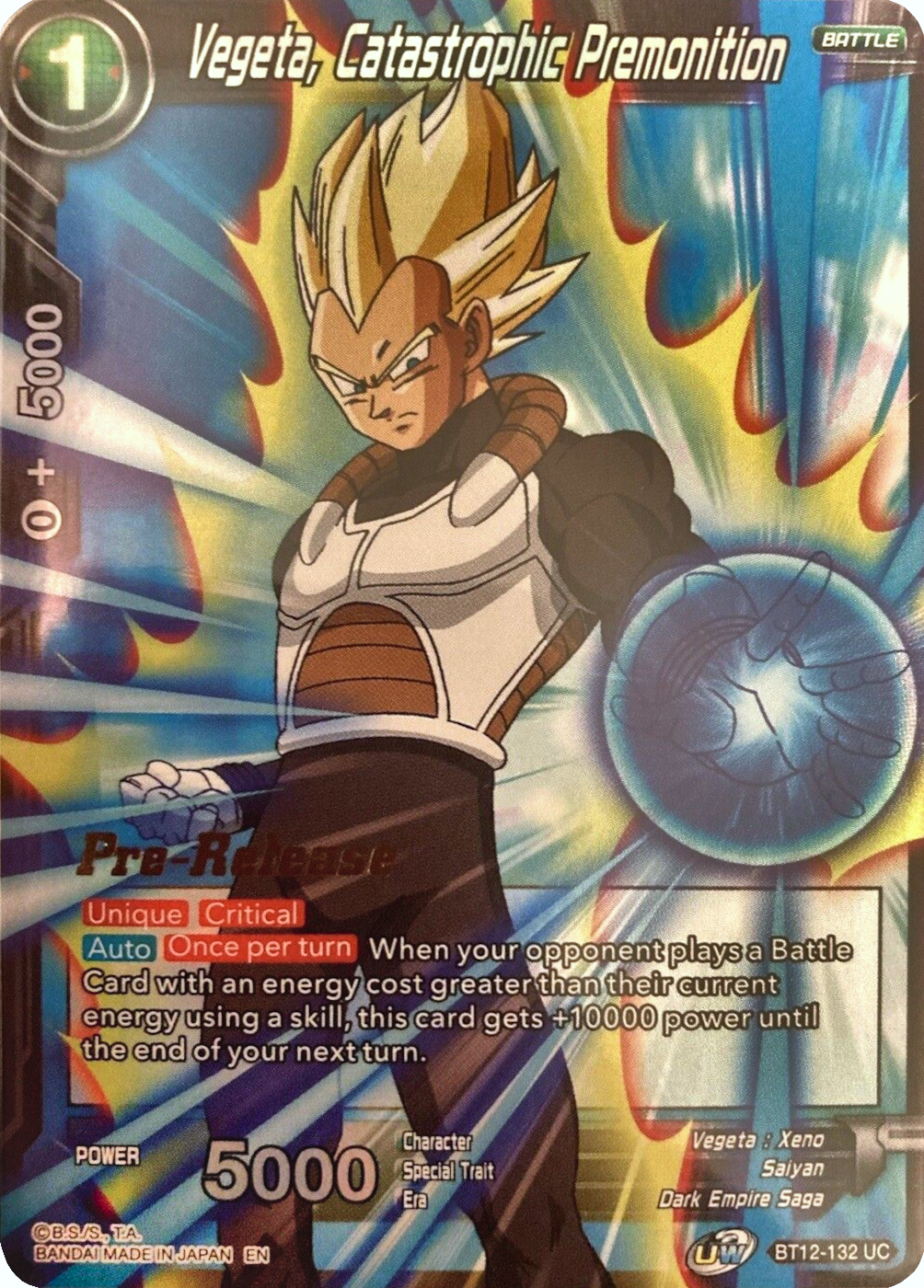 Vegeta, Catastrophic Premonition (BT12-132) [Vicious Rejuvenation Prerelease Promos] | Devastation Store