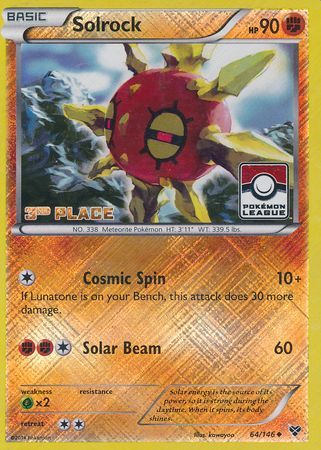 Solrock (64/146) (3rd Place League Challenge Promo) [XY: Base Set] | Devastation Store