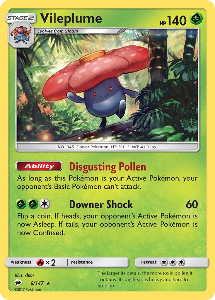 Vileplume (6/147) (Prerelease Kit Exclusive) (Theme Deck Exclusive) [Sun & Moon: Burning Shadows] | Devastation Store