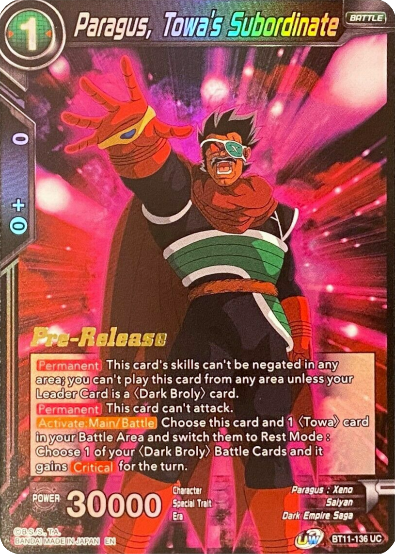 Paragus, Towa's Subordinate (BT11-136) [Vermilion Bloodline Prerelease Promos] | Devastation Store