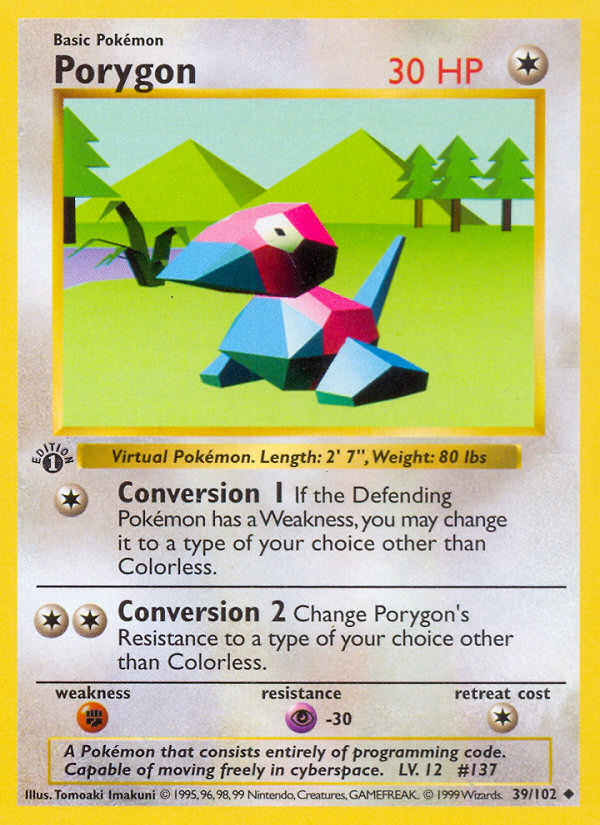 Porygon (39/102) (Shadowless) [Base Set 1st Edition] | Devastation Store