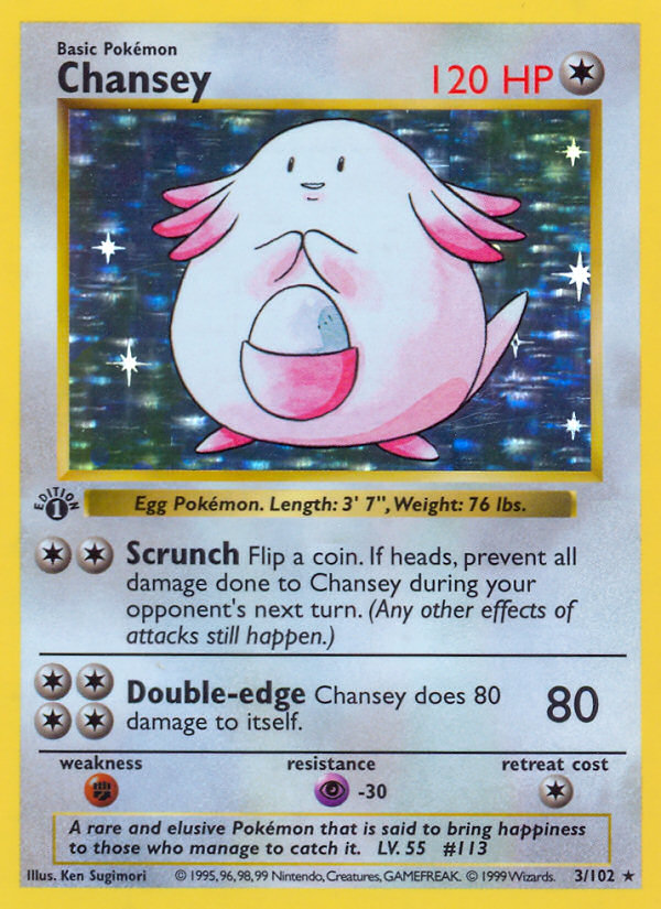 Chansey (3/102) (Shadowless) [Base Set 1st Edition] | Devastation Store