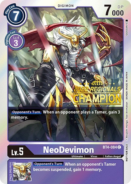 NeoDevimon [BT4-084] (2022 Championship Online Regional) (Online Champion) [Great Legend Promos] | Devastation Store
