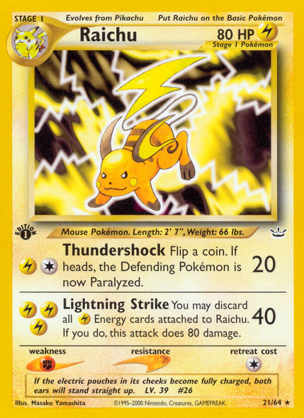 Raichu (21/64) [Neo Revelation 1st Edition] | Devastation Store