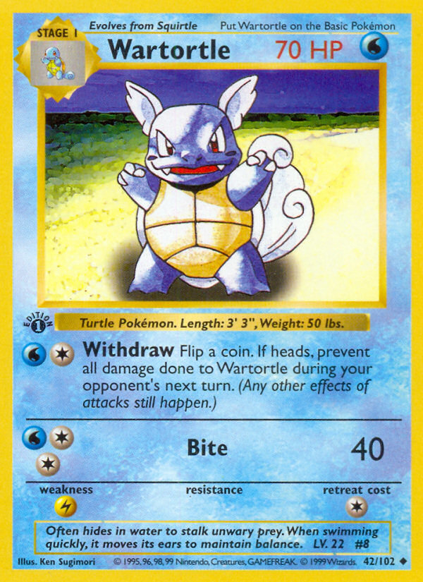Wartortle (42/102) (Shadowless) [Base Set 1st Edition] | Devastation Store