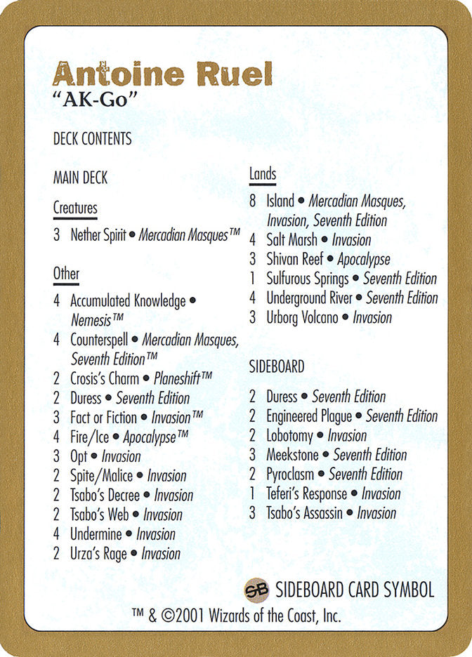 Antoine Ruel Decklist [World Championship Decks 2001] | Devastation Store