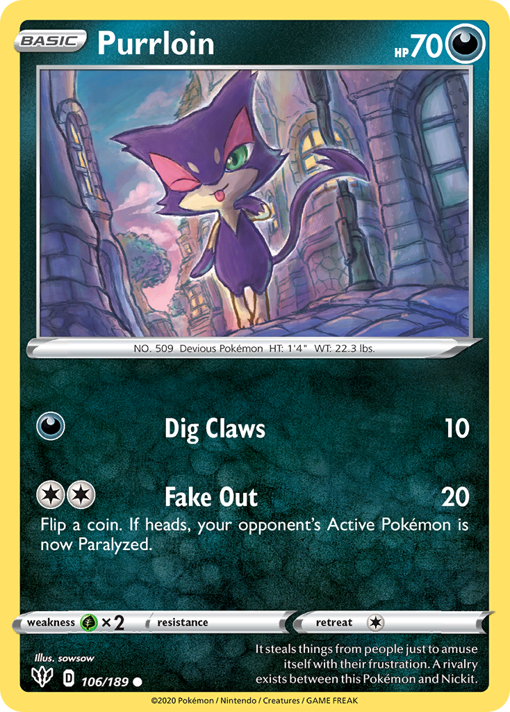 Purrloin (106/189) [Sword & Shield: Darkness Ablaze] | Devastation Store
