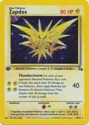 Zapdos (15/62) (Cosmos Holo) [Fossil 1st Edition] | Devastation Store