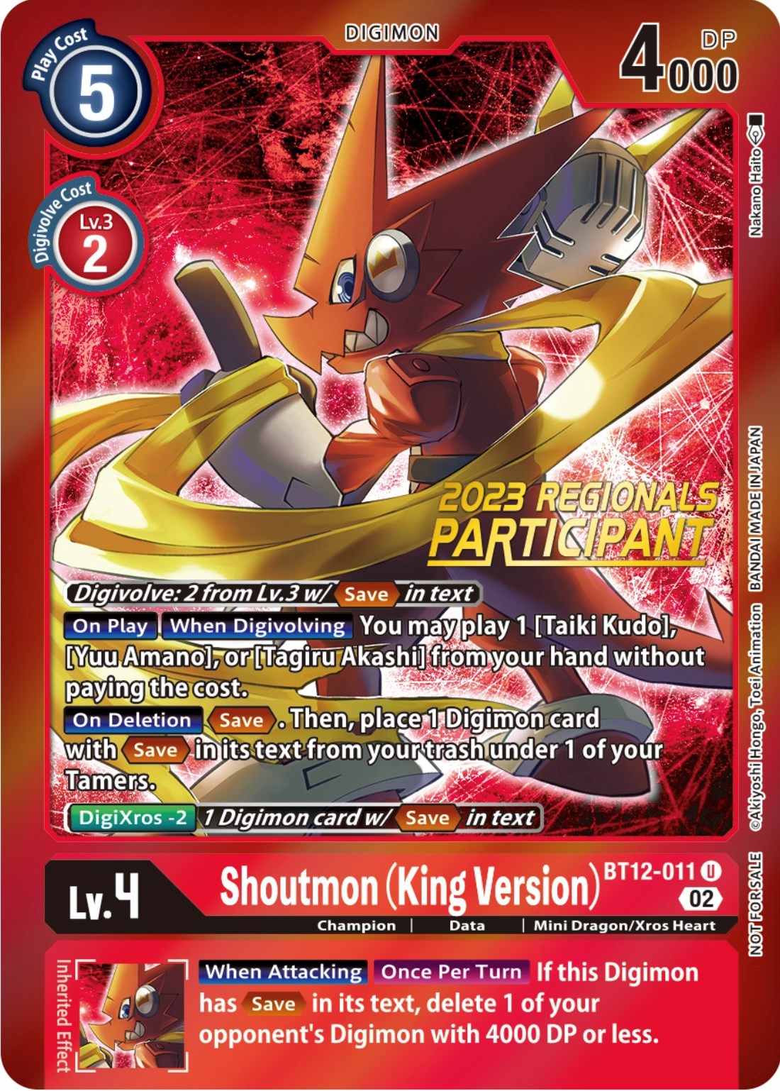 Shoutmon (King Version) [BT12-011] (2023 Regionals Participant) [Across Time Promos] | Devastation Store