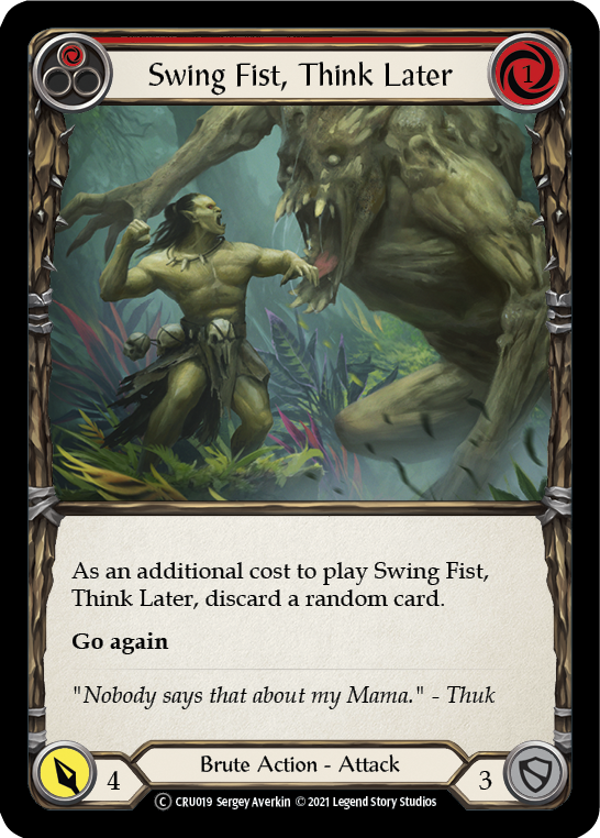 Swing Fist, Think Later (Red) (Rainbow Foil) [CRU019-RF] Unlimited Rainbow Foil | Devastation Store