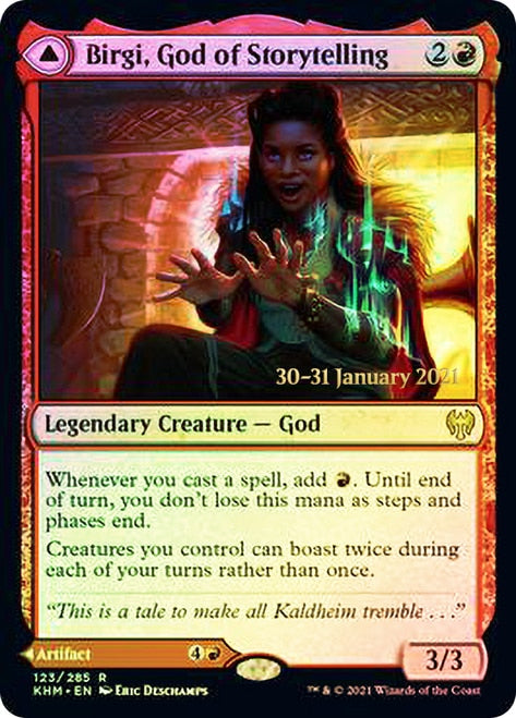 Birgi, God of Storytelling // Harnfel, Horn of Bounty [Kaldheim Prerelease Promos] | Devastation Store