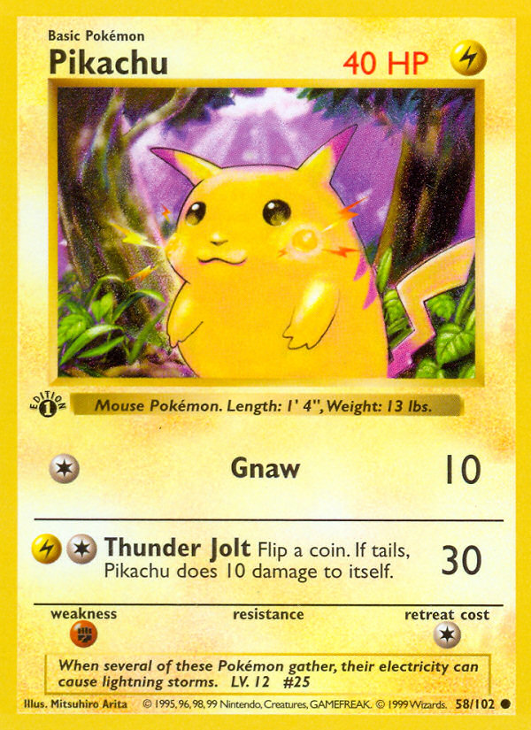 Pikachu (58/102) (Shadowless) [Base Set 1st Edition] | Devastation Store