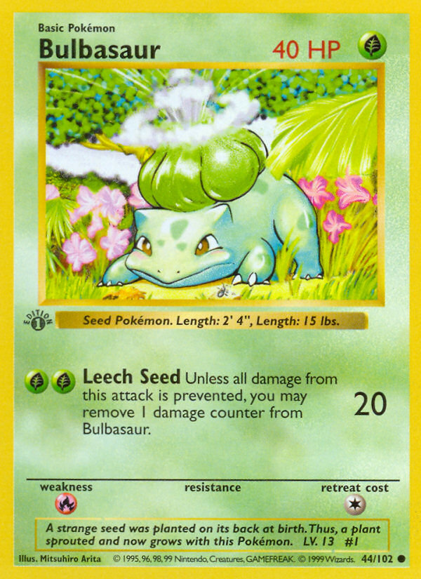 Bulbasaur (44/102) (Shadowless) [Base Set 1st Edition] | Devastation Store