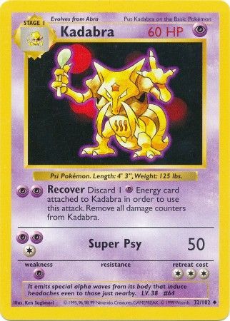 Kadabra (32/102) [Base Set Shadowless Unlimited] | Devastation Store