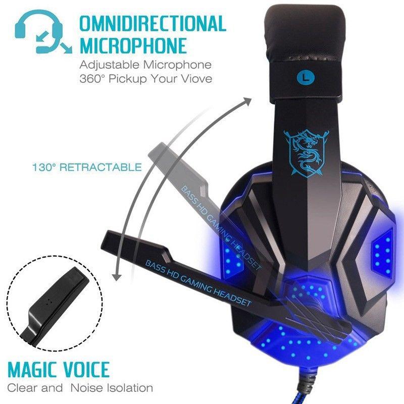 Auriculares EastVita PC780 para Gamer, auriculares estéreo con sonido y micrófono, luz LED - Devastation Store | Devastation Store